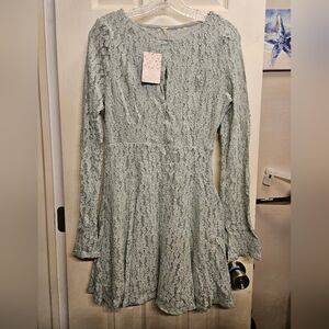 Free people foam green long sleeve dress womans large NEW